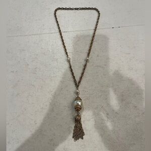 Vintage Elegant large Gold and Pearl tassel statement Necklace. So retro!